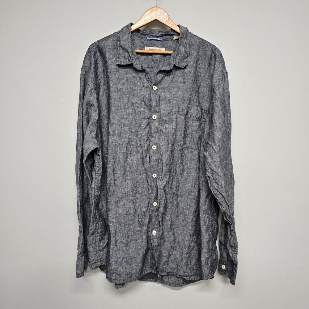 Tommy Bahama Button Up Shirt Mens 3XL Blue 100% Linen Pocket Coastal Island